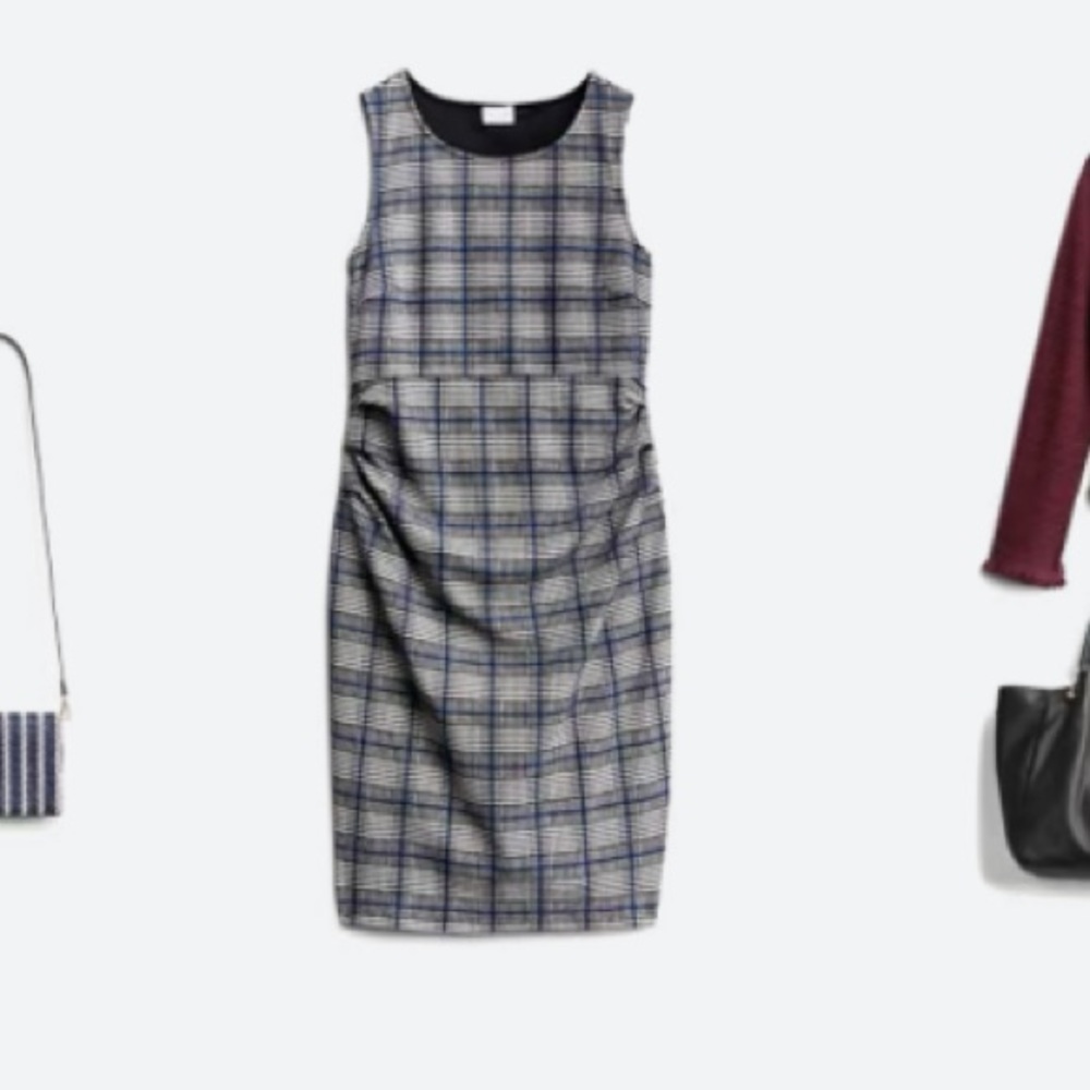 NWT! Le Lis Morton maternity textured fitted plaid workwear dress, size small.